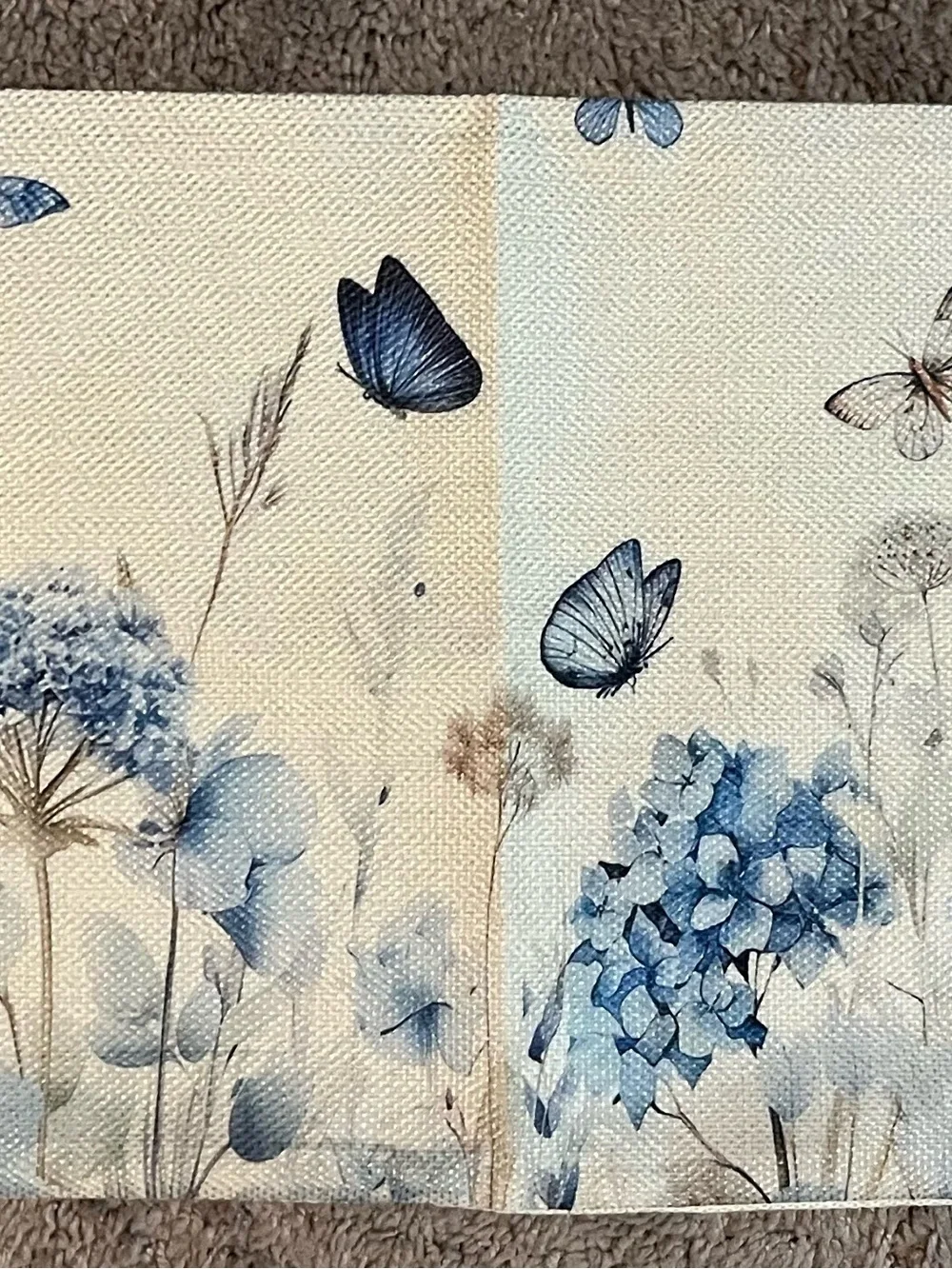 Blue Butterfly & Hydrangea Accent Pillow Cover 19” X 11 1/2”